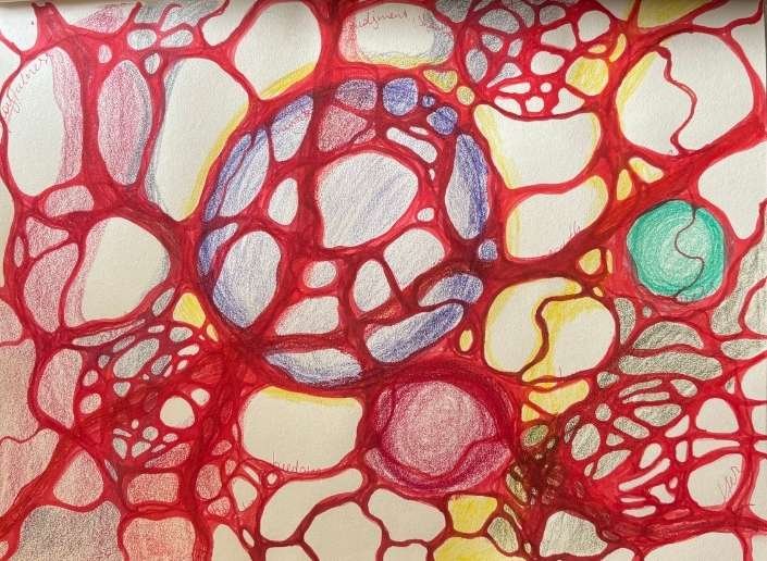 Red drawing with rounded shapes