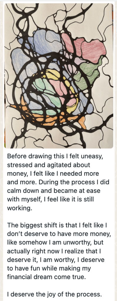 Message from a participant about calming down about money